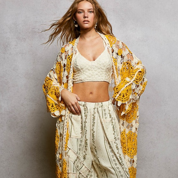 New POL Womens Multi Boho Crochet Knit One Size Open Front Duster Cardigan OS ! - Picture 8 of 13